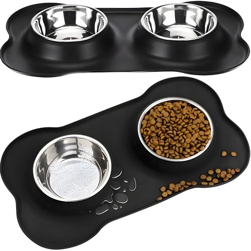 Retoo Doppel Futternapf mit Napfunterlage aus Silikon, Hundenapf Edelstahl 400ml, Rutschfesten Silikon Tablett Matte, Katzennapf, Schüssel Lebensmittel Wassernapf Schwarz Retoo Doppel Futternapf mit Napfunterlage aus Silikon, Hundenapf Edelstahl 400ml, Rutschfesten Silikon Tablett Matte, Katzennapf, Schüssel Lebensmittel Wassernapf Schwarz