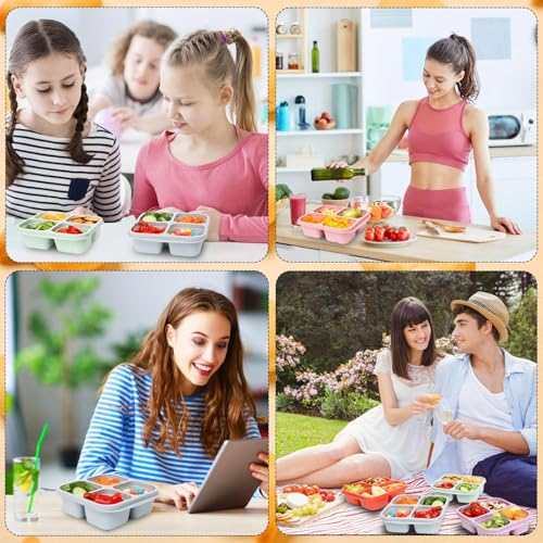 Image of 4 Pack Meal Prep Containers, 4 Compartment Bento Snack Boxes, Reusable Divided Lunch Box Containers for Adults, Kids, Toddlers, Travel, Work, School