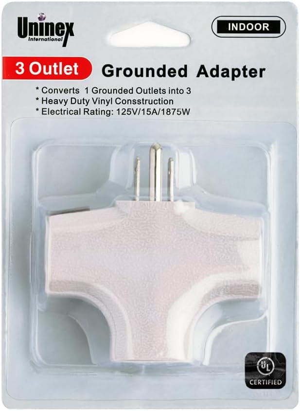 Uninex PS37UBE T-Shape 3-Outlet Adapter, Heavy Duty, UL Listed, Beige, 24-Pack