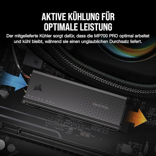 Corsair MP700 PRO Mit Luftkühler 1TB M.2 PCIe Gen5 x4 NVMe 2.0 SSD - M.2 2280 - Bis zu 11.700MB/sec Sequentielles Lesen - High-Density TLC… – Ansicht 3