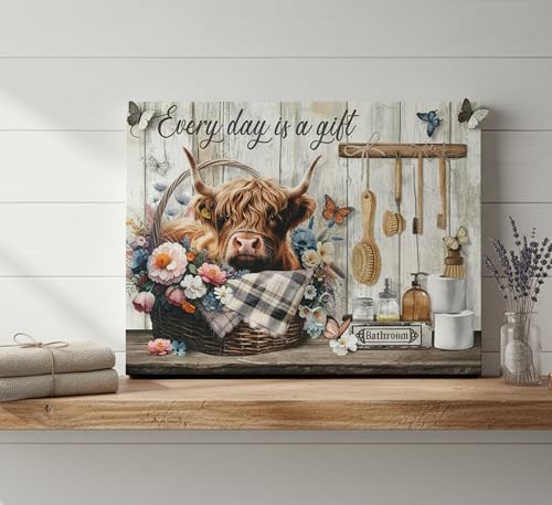 Funny Highland Cow Bathroom Canvas Wall Art Rustic Vintage Farmhouse Cote Cow Toilet Painting Picture Wall Decor Poster Prints Artwork for Lavatory Washroom Home Decoration — view 5