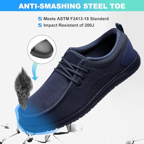 Image of VikoViren Slip On Steel Toe Shoes Men Loafers Safety Work Sneakers | Non Slip, Puncture Proof, Lightweight, Comfortable, Breathable, Indestructible Loafers Construction Shoes, Tennis, Casual