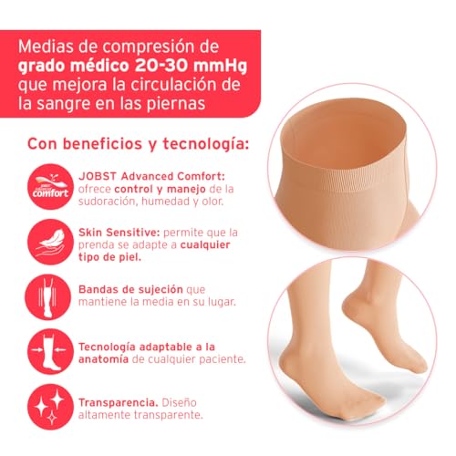 Image of JOBST UltraSheer Waist-High Compression Stockings for Women - Closed Toe - Medical Compression 20-30 mmHg - For Varicose and Spider Veins - Helps Prevent Swelling - Natural, Large