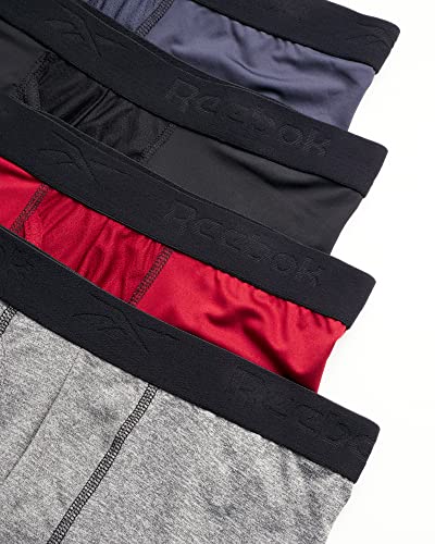 Reebok Men's Boxer Briefs - 4 Pack Soft Performance Boxers for Men with Fly Pouch - Quick Dry Active Mens Underwear Pack S-XL, Size XX-Large, Black/Red/Grey/Charcoal2