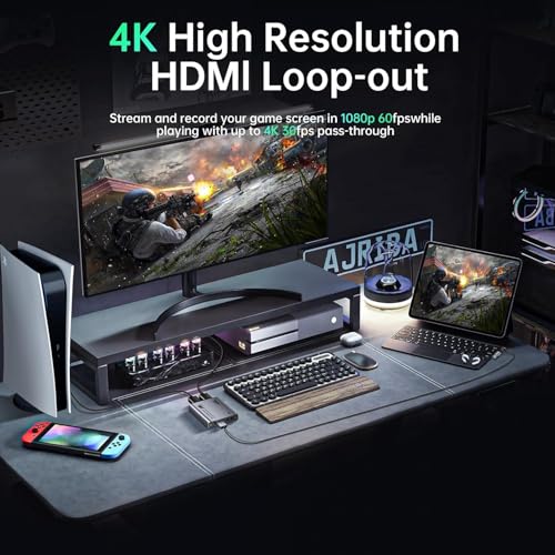 Image of MICROWARE 4K HDMI Video Capture Card with Loop-Out, USB 3.0, 1080P 60FPS /2K 30FPS, Audio & Video Streaming Capture Device for PS5, Switch, Camera, PC, Compatible with OBS