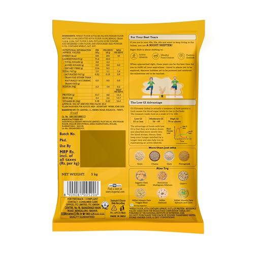 Image of Right Shift High Protein Multigrain+ Atta, 5kg | 30% MORE protein |0% Maida| High Fibre Atta | Low GI | 18g protein in 4 rotis | Oats, Chana, Whole Wheat | Healthy Atta
