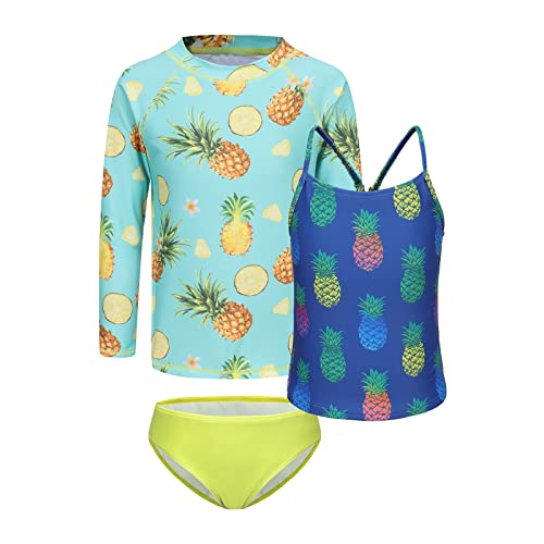 Image of Girls 3 Piece Swimsuits Set Long Sleeve Rash Guard for Girls Tankini Bathing Suits Beach Swimwear 3-16 Years