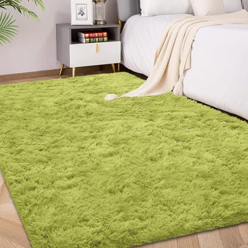 FVVRAX Flauschiger Hochflor Teppich 120x180 cm Grün | Extra weicher Shaggy Teppich rutschfest für Wohnzimmer Schlafzimmer | Kuscheliger Bodenteppich für Kinder Haustiere