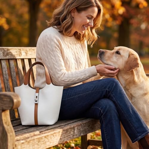 Image of Tote Bag for Women Vegan Leather Bucket Purse for Women Top Handle Handbag Shoulder Bag with Detachable Small Purse