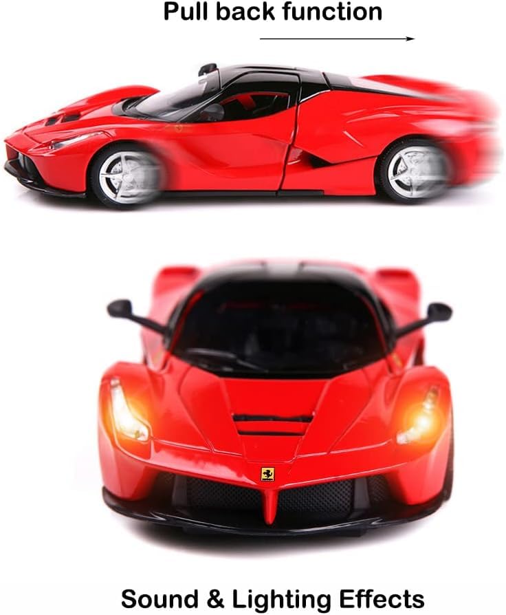 Image of Diecast Toy Car Sports Model Car Zinc Alloy Simulation Casting LaFerrari Pull Back Vehicles,1:32 Scale Supercar Toys with Lights and Sound for Toddlers Kids Children Boys Girls Gift (red)