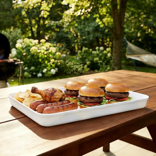 4 PCS White Plastic Serving Trays, 15 x 10.4 x 1.6 inch Rectangular Cafeteria Fast Food Trays for DIY Projects, Home, Party