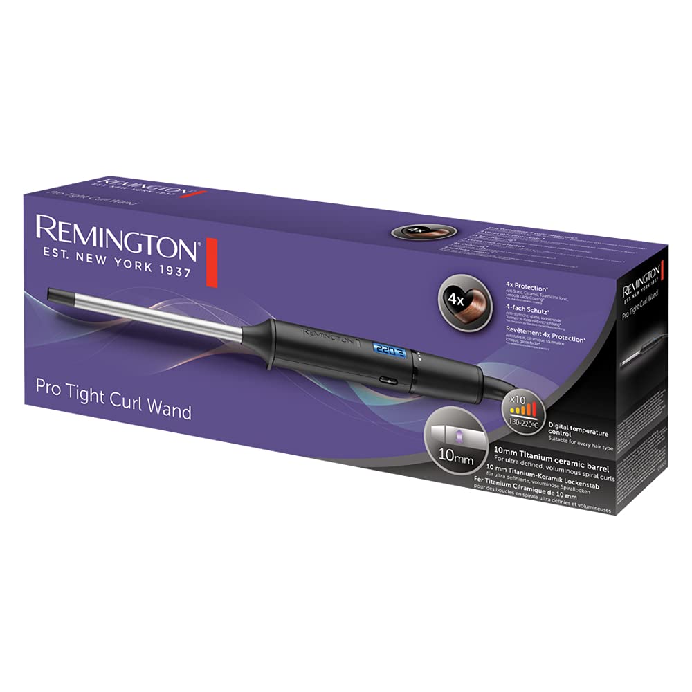 Remington Ferro Arricciacapelli - Per riccioli piccoli 10 mm - Mini Pro Digital: Protezione 4x, Rivestimento in tormalina e ceramica; Display LCD 130-220°C, riccioli a spirale e ricci afro, CI6X10