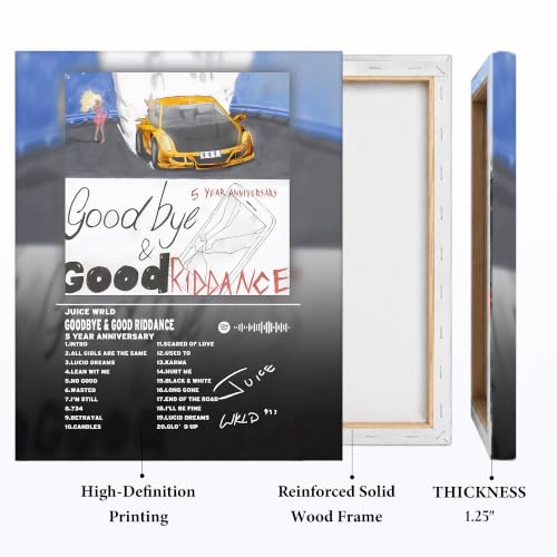 Image of Juice WRLD Canvas Wall Art, Rapper Collage Poster Print, Hip Hop Music Artwork for Bedroom Studio Gaming Room Decor, Vibrant Album Cover Picture Print Framed Music Wall Painting 16X20