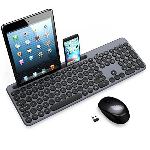 Ensemble clavier et souris sans fil avec support pour téléphone et tablette, souris USB sans fil et clavier d'ordinateur, disposition QWERTY UK pleine taille...