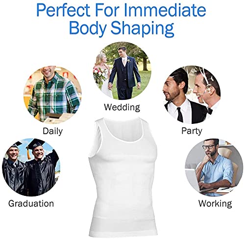 Image of Men's Body Shaper Slimming Shirt Tummy Vest Thermal Compression Base Layer Belly Buster Underwear Slim Muscle Tank Top Shapewear(White)