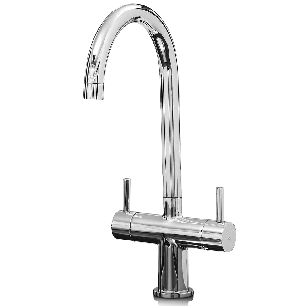 Liquida Chrome W03ch Swan Neck Swivel Spout Twin Lever Kitchen Mixer Tap