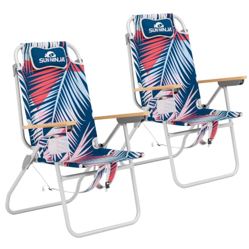Image of SUN NINJA Folding Beach Chair for Adults with 17 inch seat Height - 2pc