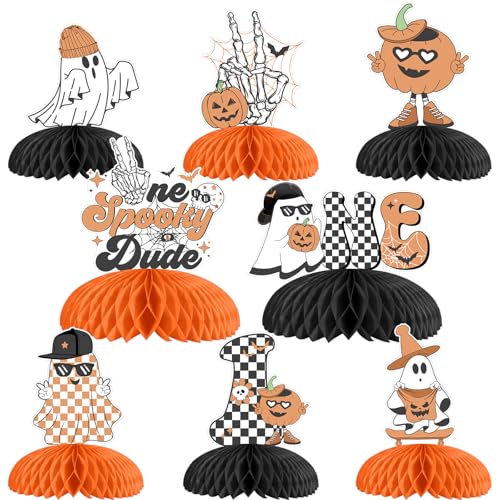 Centros de mesa de Halloween para primer cumpleños infantil retro