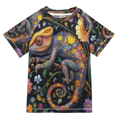 Kids Swimsuit Chameleon Polka Dot Daisy Sunscreen T-Shirts Swimwear Sets UPF 50+