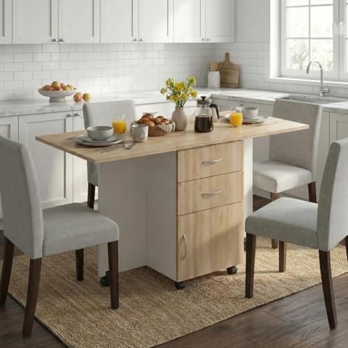 Image of Klaxon Foldable Dining Table [6] Seater with Metal Legs, Space-Saving Convertible Table, Engineered Wood, Home Dining Room (AW & Black, Kryo) (Oak & White)