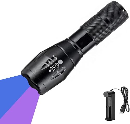 Miniatura 1 de Linternas UV recargables, linterna ultravioleta de 365 nm y 395 nm, doble fuente de luz UV, linterna de luz negra, antorcha 2 en 1 con zoom para