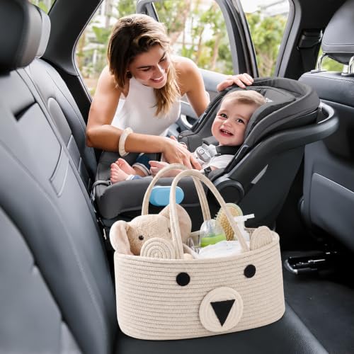Image of House of Quirk Baby Diaper Caddy Organizer Cotton Rope Basket - Beige
