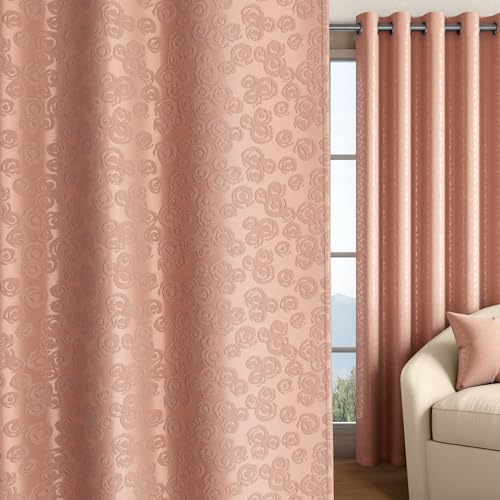 Image of Wakefit Jacquard Room Darkening Curtain | Light Blocking Upto 70% | (9 x 3.9 ft) | Door Curtain | Set of 2 | Reduces Noise | Machine Washable | Smash |Rings Sand Pink