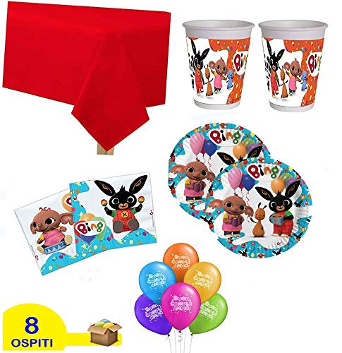 OCBalloons - Kit de Fiesta de cumpleaños para 8 Personas (8 Platos, 8 Vasos, 16 servilletas, 1 Mantel)