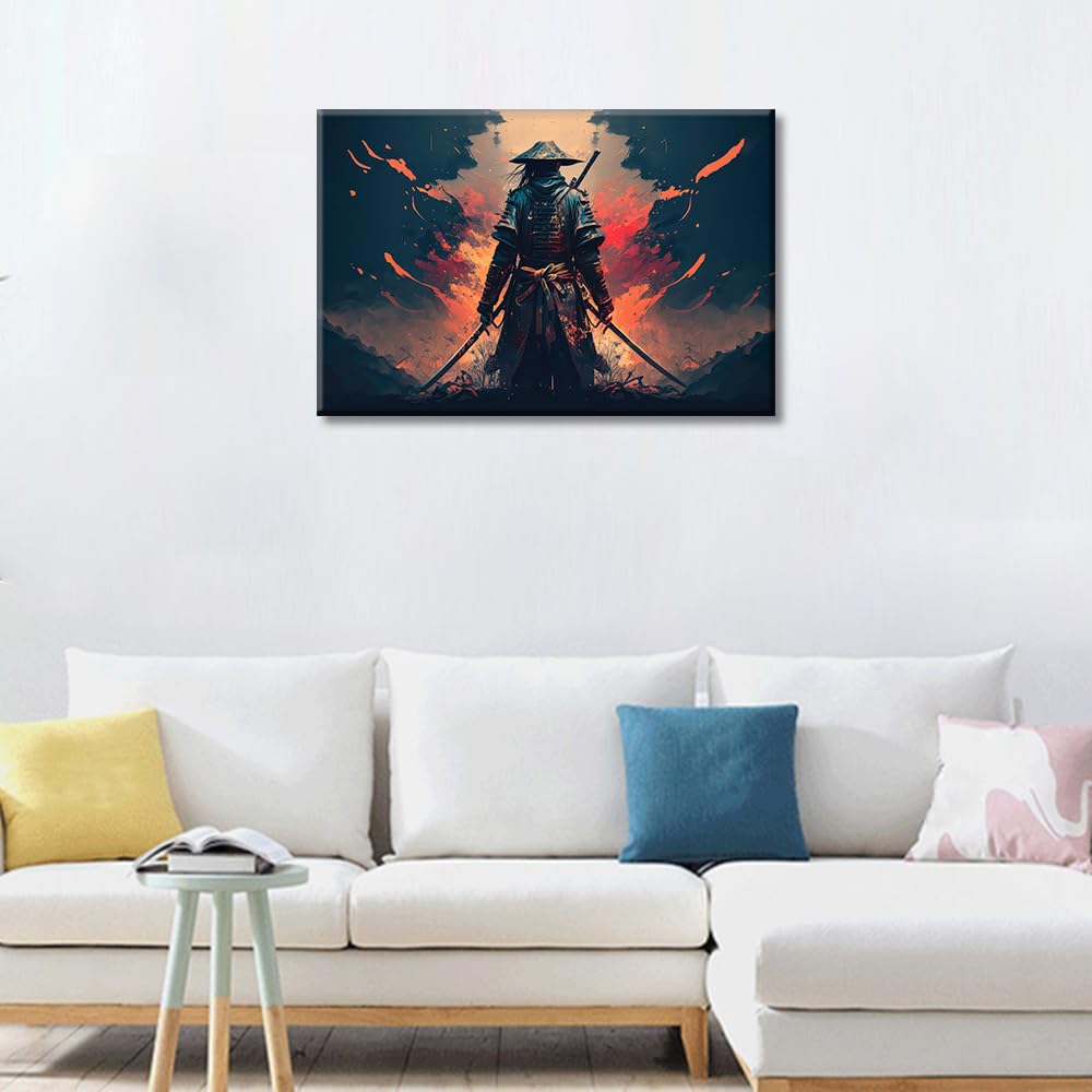 TISHIRON Bathroom Decor Wall Art A Samurai with a Katana Wall Decor 1 Piece Warrior Posters and Prints Warrior Wall Decoration for Living Room Office Bedroom Framed Ready to Hang (16''Wx 24''H) - Image 4