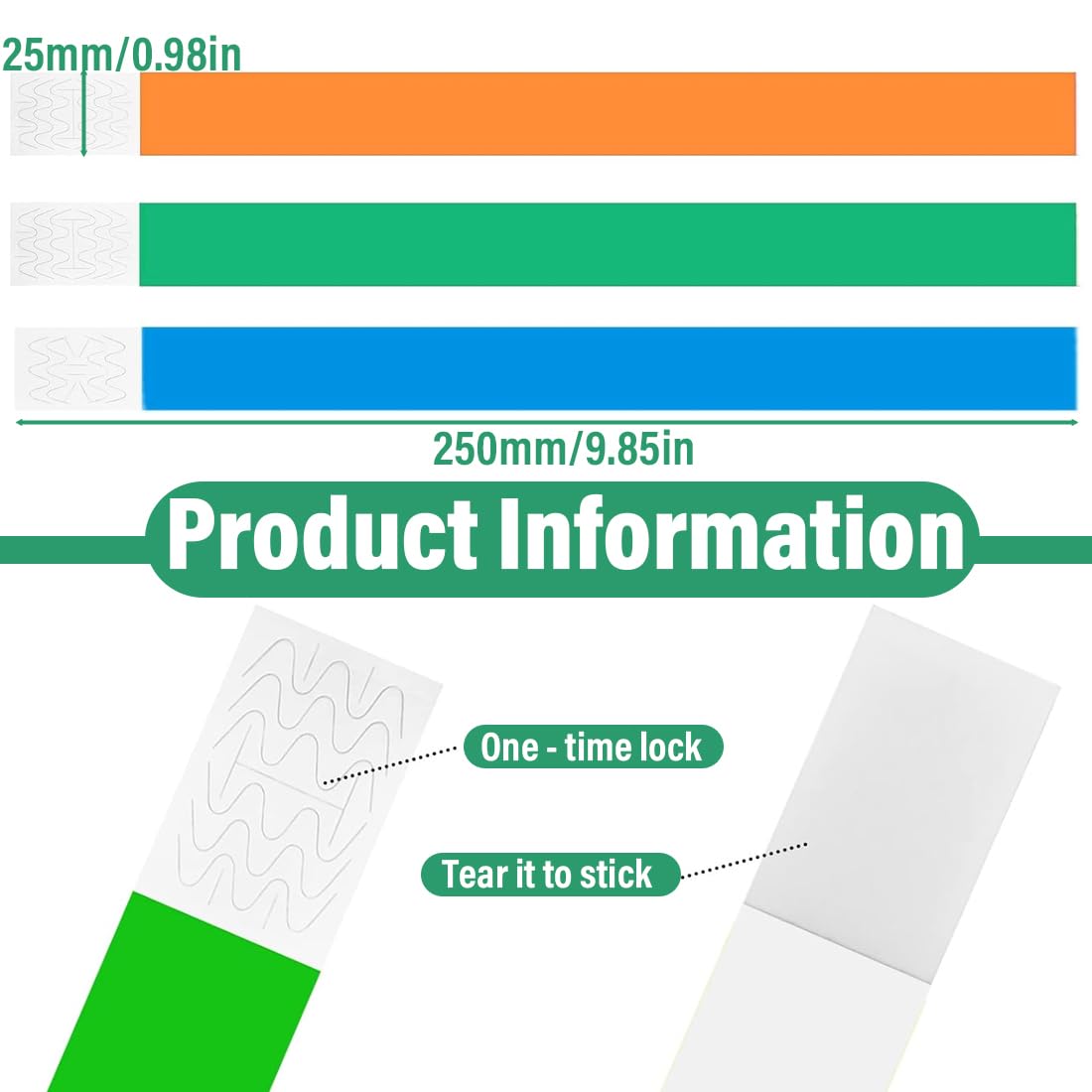 Braccialetti Carta Eventi Impermeabili Colorati 300Pz Identificazione Parchi Divertimento 25x1,9cm 3 Colori