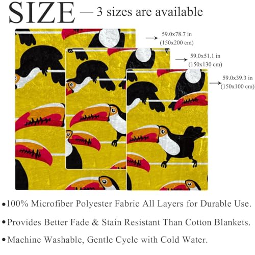 Couverture polaire oiseau toucans microfibre chaude 150x100cm - 5