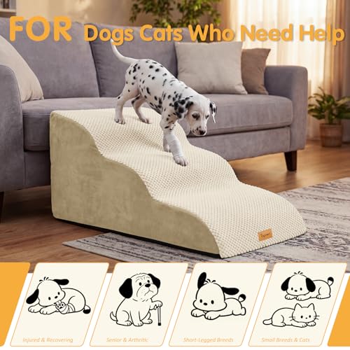 Image of Topmart High Density Extended Foam Dog Ramp&Steps 3 Tiers,15.7 inch High | Non-Slip Dog Stairs with Removable Cover,Soft Foam Pet Ladder,Best for Injured,Older Cats,Pets with Joint Pain