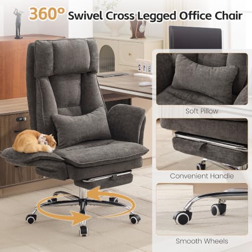 Image of Big and Tall Office Chair, Flip Armrest & Footrest for Pets, Light Brown