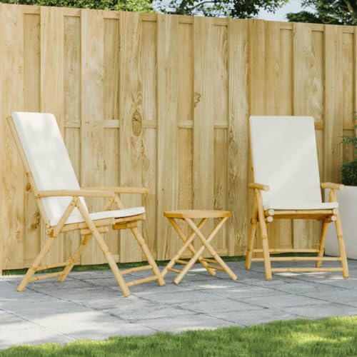 Cervaline Ensemble de Bistro Pliante 3 pcs et Coussins Blanc crème Bambou,Meubles,Mobilier de Jardin,Salons de Jardin,21.3 kg-3208937