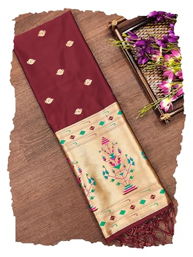 Image of DEVANGI Women's Woven Paithani Banarasi Silk Dupatta /Chunni For Women, Floral Print 1 Meter Wide and 2.3 Meter Length Printed Designer Dupatta /Chunni For Girls