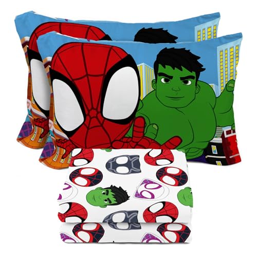 Image of Sunny Side Up Spidey & His Amazing Friends Full Sheet Set - 4 Piece Kids Bedding Set Includes Pillow Cover - Super Soft Superhero Microfiber Sheets Features Miles Morales & Ghost Spider