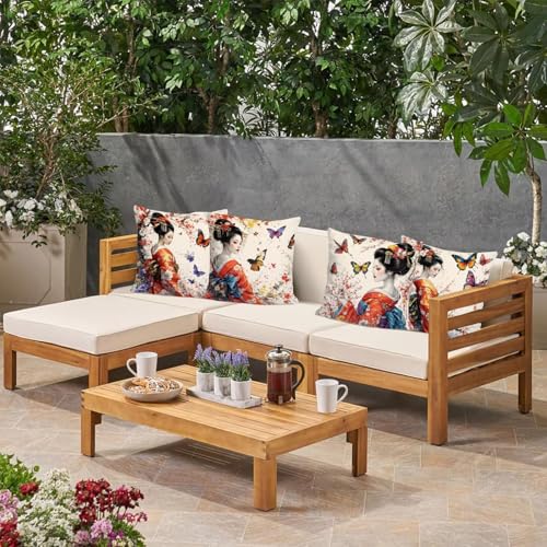 Kissenbezug Outdoor Wasserdicht Sofakissen Geisha Schmetterling Quadratisch Weich Dekokissen Sommer Kissenhülle Mit unsichtbarem Reißverschluss für Sofa Wohnzimmer Balkon Garten Kissen 40 x 40 cm R140 – Bild 6