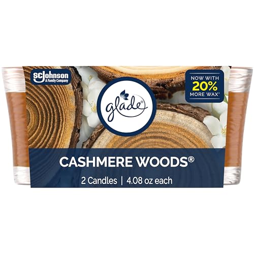 Glade 1-Wick Scented Candle Jar, Cashmere Woods, Air Freshener Infused with Essential Oils, 4.08 Oz,...