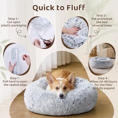 JOLLYVOGUE Calming Donut Dog Bed (20", Light Grey) — view 8