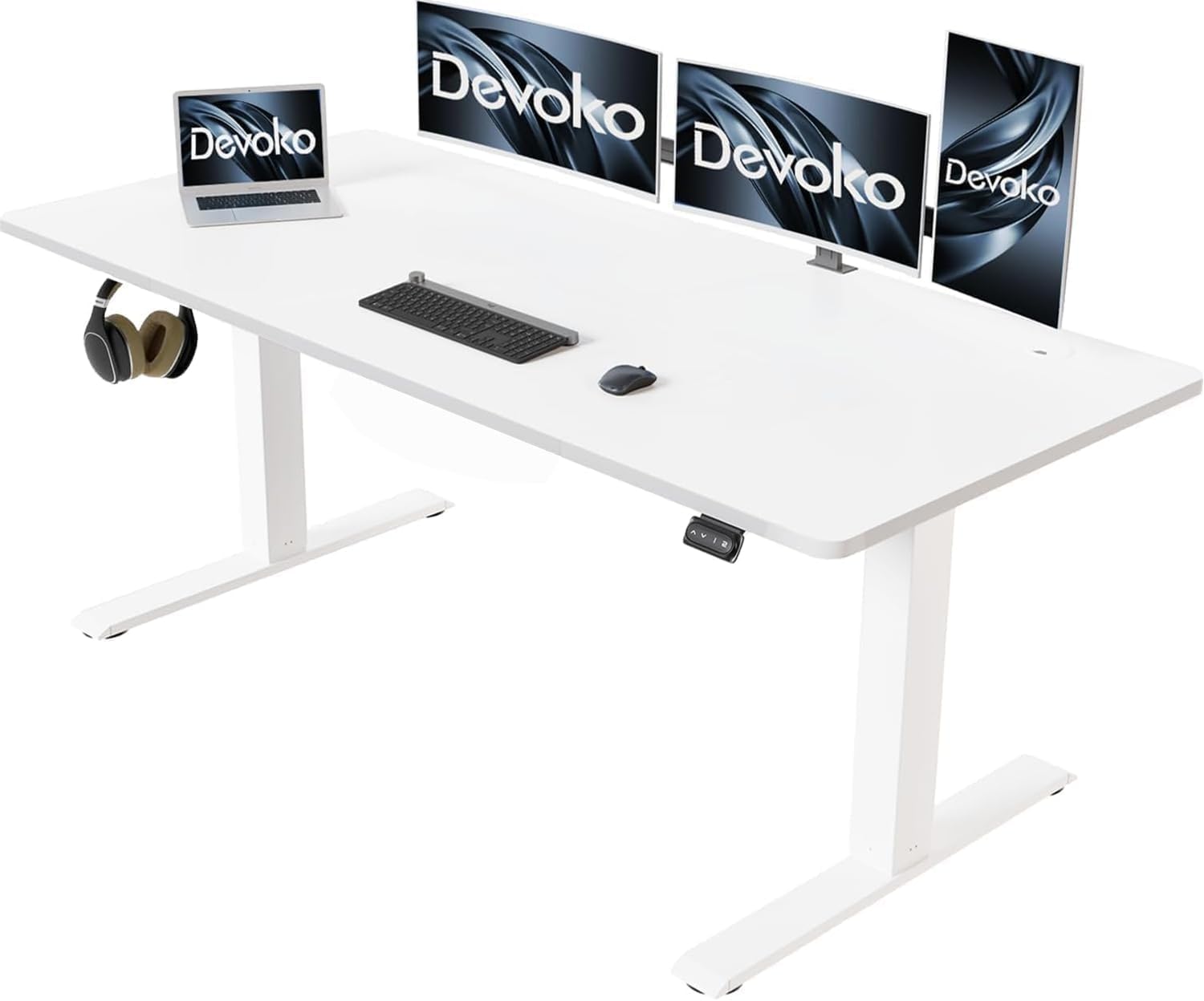 Devoko Höhenverstellbarer Schreibtisch mit Kabelwanne, Elektrisch Höhenverstellbarer Stabiler Stehpult, Computertisch 2-Funktions-Memory, Ergonomischer Steh-Sitz Tisch
