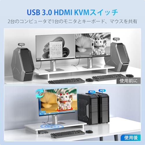 EVATEK KVMスイッチHDMI 2入力1出力 USB 3.0 KVM 切替器 パソコン2台モニター1台切り替え 4K@60Hz EVA-S7232H-01-01 の商品画像 2