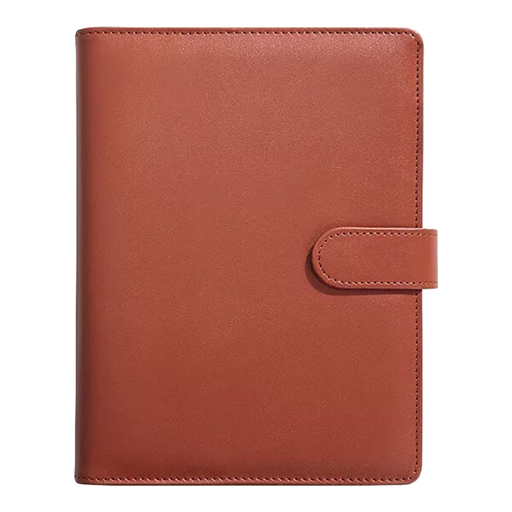 PU Leather Notebook Binder,Refillable 6 Ring Binder Cover Loose Leaf Personal Planner with Magnetic Buckle Closure for Inner Filler Paper (Brown, A6)
