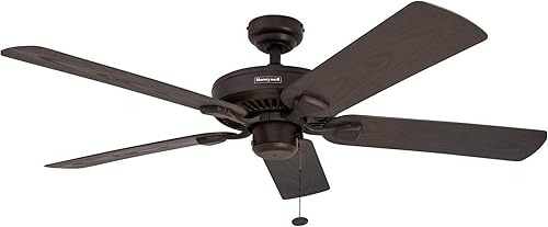 Honeywell Ceiling Fans Belmar 50199 - 52 pulgadas para interiores y exteriores sin luz clasificación húmeda cinco hojas bronce