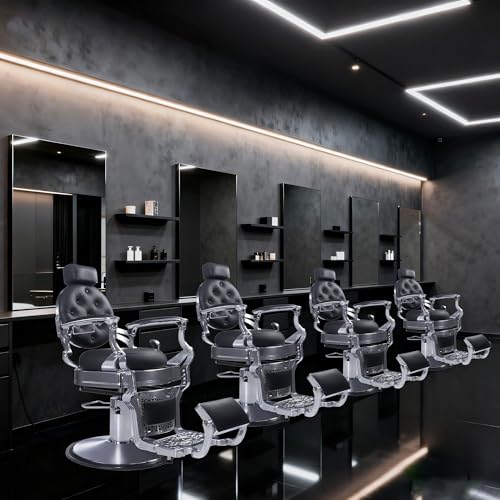 Image of Vintage Aluminum Barber Chair for Hair Stylist, Heavy Duty Barber Chair for Barbershop,Hydraulic Reclining Hair Salon Chair, 360 Degree Swivel for Tattoo Massage (Silver)