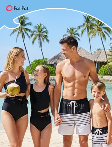 Image of PATPAT Family Matching Swimsuits: Mommy and Me One Shoulder Colorblock Bathing Suits One Piece Swimwear Sets