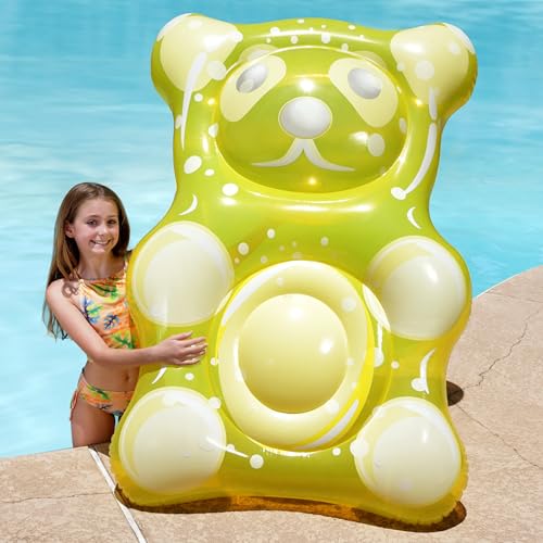 SLOOSH 60' Inflatable Gummy Bear Pool Floats - Fun Floaties Swimming Pool Float Toys Party Decorations, Beach Vacation Essentials Lounge Water Raft Cute Birthday Party Decor