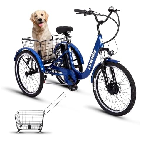 ALPHA HOME Electric Tricycle for Adults, Shimano 7-Speed Electric Trike with UL 48V 624WH Removable Battery, 3 Wheel Electric Bikes for Adults 330lbs, RoyalBlue, 24" Cover