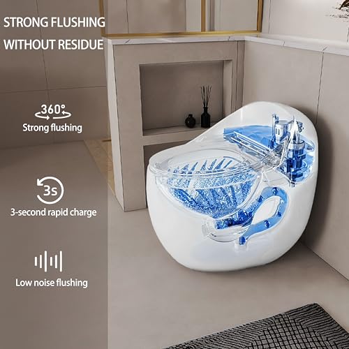 Sanitario de una pieza con descarga simple de 1.28 GPF, forma de huevo, color blanco brillante miniatura 3