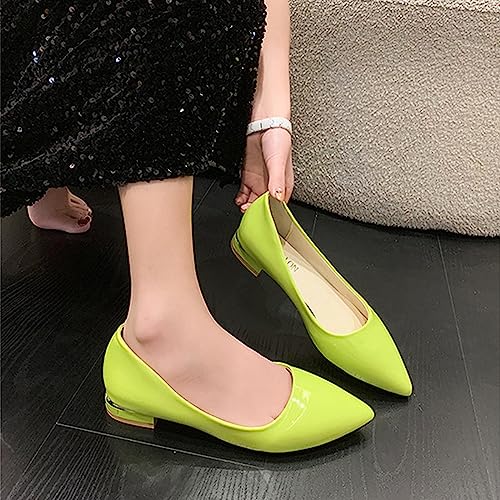 Women's Pointed Toe Slip-on Low Heel Flat Pumps,Fashion Non-Slip Soft Bottom Cute Candy Colors Office Work Dress Leather Shoes Beach Walking Casual Flats Chunky Heels Pumps4