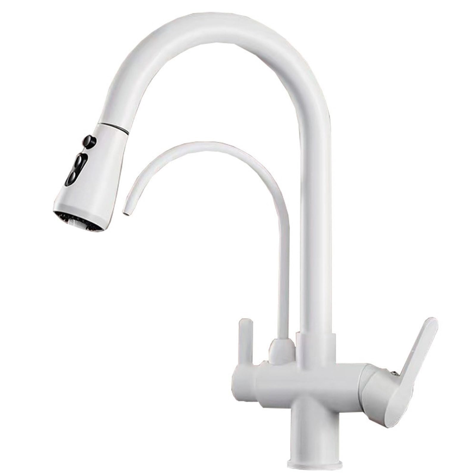 ZYCHSJXA 3 Way Taps for Kitchen Sink with Spray Drinking Water Tap White Gooseneck 2 Mode Rotatable Faucet